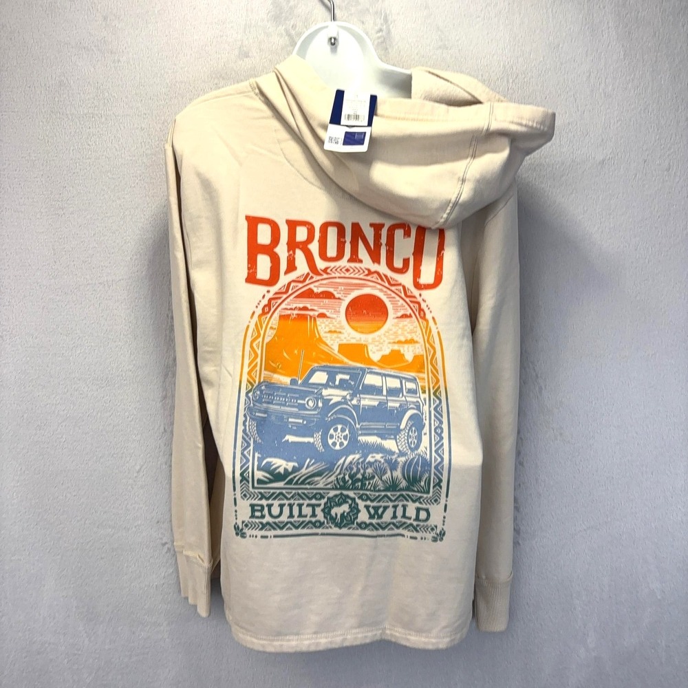NWT FORD Bronco Built Wild Hoodie Sweatshirt Womens Medium Beige Fleece